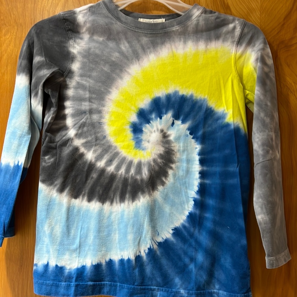 Lands End boys size 7 long sleeve tie dye shirt-grey/blue/yellow